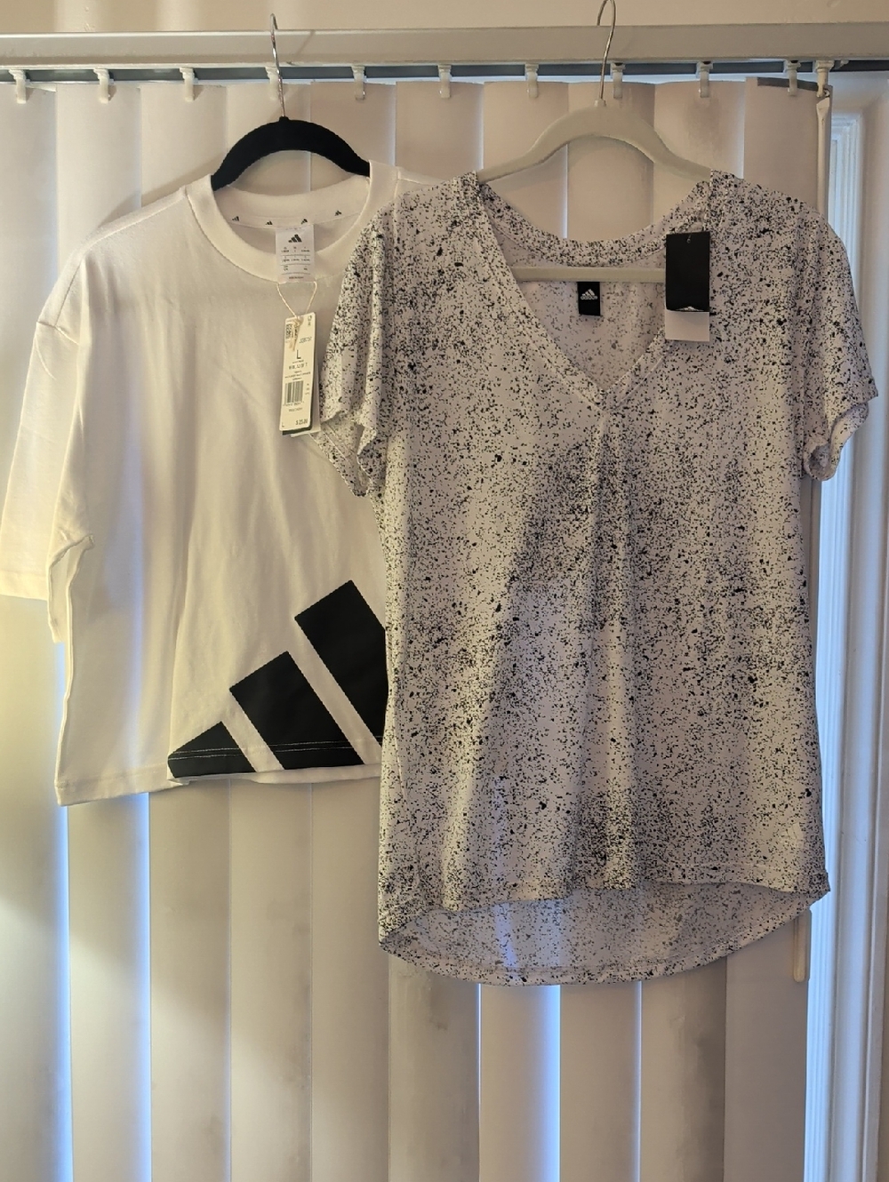 adidas Women's White/Black Speckled V-Neck And White Crop Short sleeved T Shirts